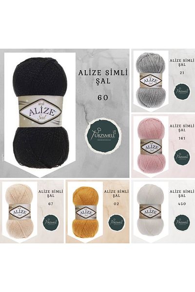 Alize Ață de tricotat manuală cu sclipici (singură) 100 Gr. 460 Mt. Ață de tricotat clasică, cardigan, papuci, pulover, ață de tricotat vestă