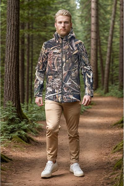 WİDİ Мъжко камуфлажно софтшел яке Outdoor Hunter - водоустойчиво и ветроустойчиво, зимно яке с шарка на тръстика