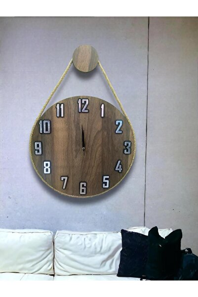 Genel Markalar Gümüş Renk, Halatlı Dekoratif Ahşap,Saat, Duvar Saat,duvar Saati,Ahşap Saat,Saat,Wall Clock