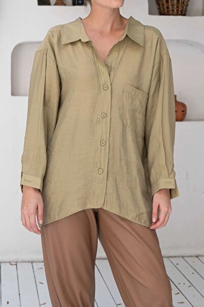 AHALİ TEKSTİL Υπερμεγέθη πουκάμισο εκτός ώμου