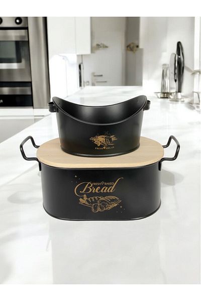 EVSTYLE Black Double Bread Bowl - Boat Bread Bowl with Wooden Lid
