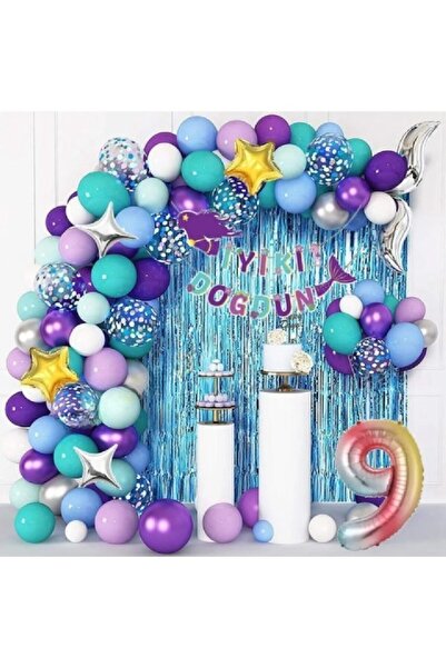 Bkmc Σετ πάρτι γενεθλίων με αλυσίδα με μπαλόνια πολυτελείας Rainbow Mermaid A...