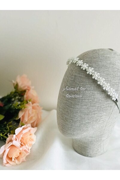 ASİMEL TAÇ & TASARIM Pearl Flower Crown Bridal Crown Hair Accessory