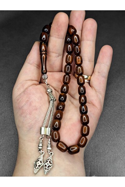 arsin Colorist usta işi sıkma kehribar tesbih - simli - 8 × 5 mm