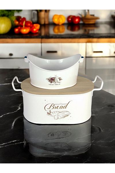 EVSTYLE White Double Bread Bowl - Boat Bread Bowl with Wooden Lid