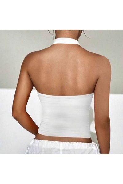 cropgezegeni Μαύρο Crop Strap Bustier - Σχέδιο με Ανοιχτή Πλάτη