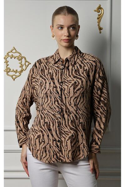 BUUFUU Cămașă de damă din viscoză cu mânecă lungă imprimată