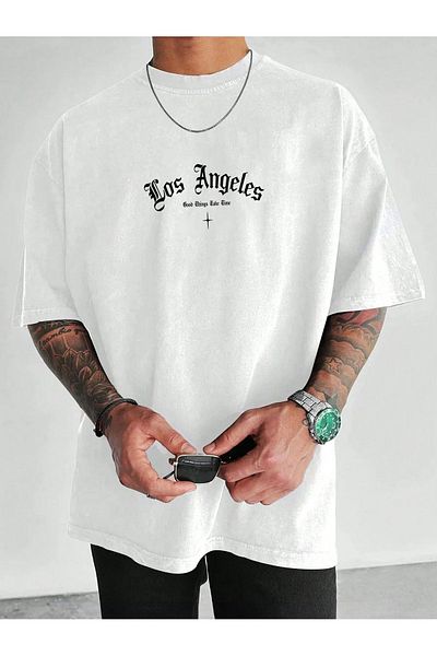 BUY CENTER Ανδρικό μπλουζάκι Oversize - Los Angeles Good Things, με στάμπα στην πλάτη