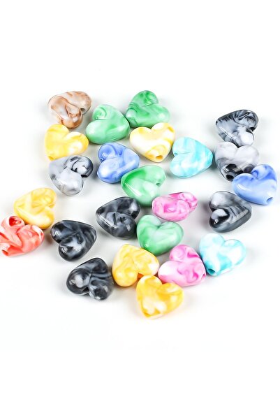 yfhobi 10 Adet - 14 mm, Karışık Renk Ebruli Desenli Kalp Boncuk, Kalp Model P...