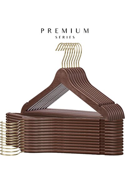FULLTREND 30 Adet Kahverengi Ahşap Desenli Özel Seri Plastik Askı Kıyafet Elb...