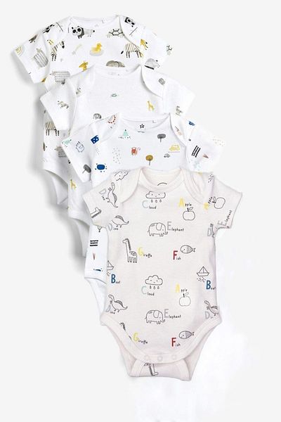 Hamuen 4-Piece Organic Cotton Baby Bady Set - Mixed Pattern, Short Sleeve, Snap Fastener