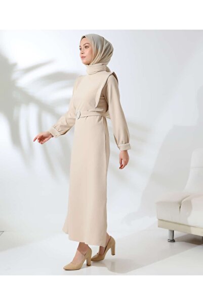 SHİROSA Μακρύ γυναικείο φόρεμα με χιτζάμπ - Επένδυση με απολέτα, ενδιάμεσο διαχωριστικό κομμάτι, λεπτομέρεια με ζώνη