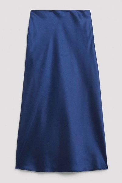 afeta Fusta midi din satin bleumarin