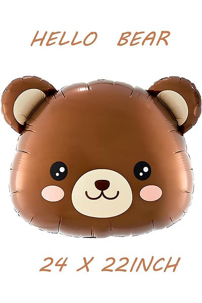 Parti Station 2 Year Old cute Teddy Bear Head Balloon Set - Woodland concept, Bear and cream color