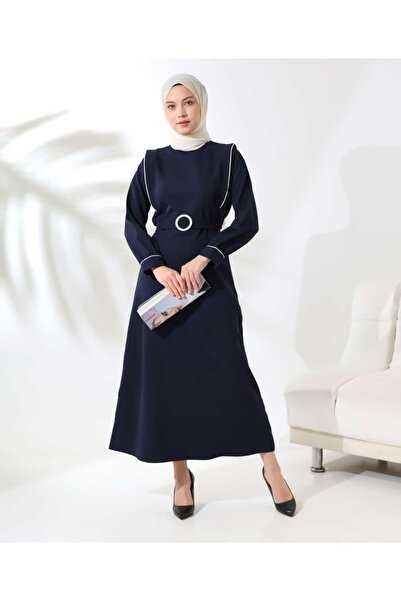 SHİROSA فستان نسائي طويل حجاب - كتاف، أنابيب متوسطة، تفاصيل حزام