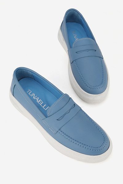 TUNAELLİ Loafer de damă din piele naturală albastră - Mărimea 36-41