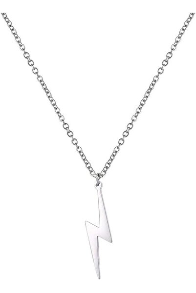 Herşey Nota Paslanmaz Çelik Titanyum Yıldırım Şimşek Kolyesi Gümüş