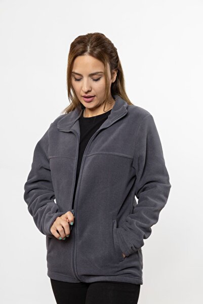 DESCRİBE Kadın Önü Fermuarlı Cepli Füme Polar Ceket
