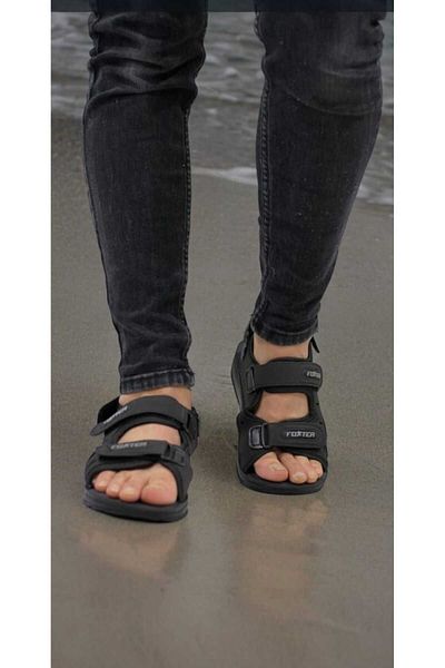 ZİRVE MAĞAZA Foxter Anatomical Black Men's Sport Sandals - Stitched
