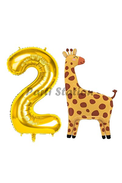 Parti Station مجموعة بالونات زرافة سفاري لعمر سنتين - بالونات أرقام لطيفة وذه...