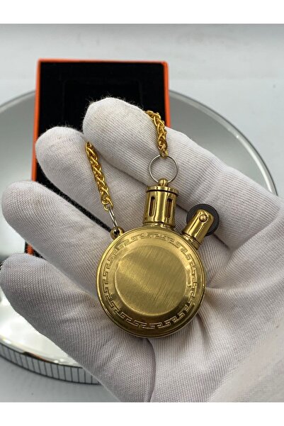 NikaŞ Retro Cep Saati Model Zincirli Benzinli Çakmak Yuvarlak Gold Renk