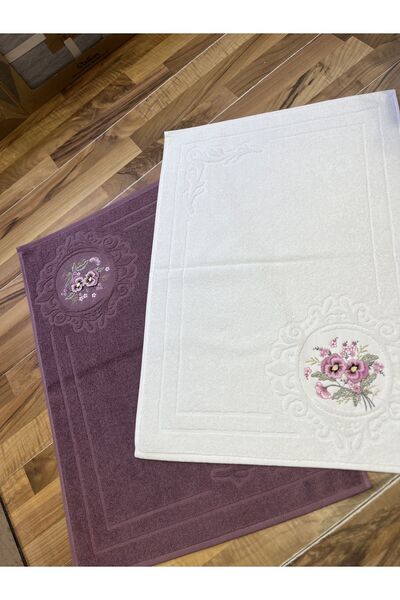 Nurpak 3D вишивка 50x70 люкс 2-х парених рушників для ніг, бордовий-кремовий