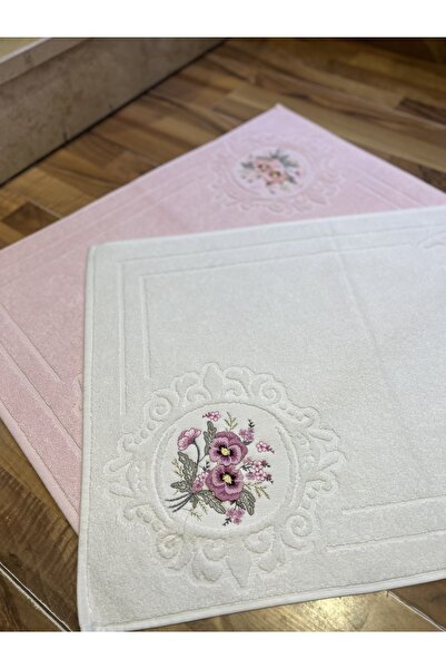 Nurpak 3D вишивка 50x70 люкс 2-х парених рушників для ніг лосось-крем