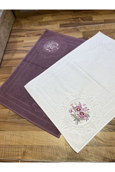 Nurpak 3d Brodat 50x70 lux 2 piese prosop pentru picioare Prune-crem
