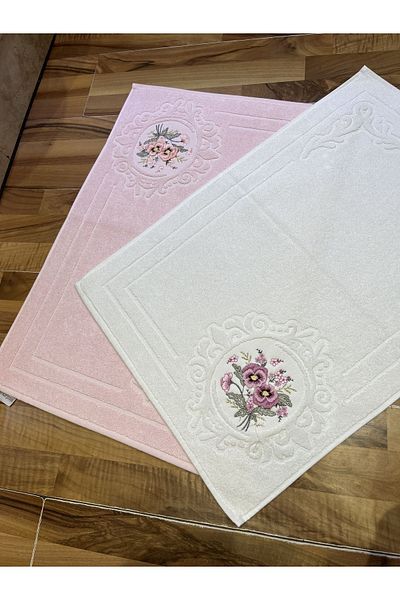 Nurpak 3D Κεντημένη 50x70 Lux 2-pack Πετσέτα ποδιών Σολομός-κρέμα