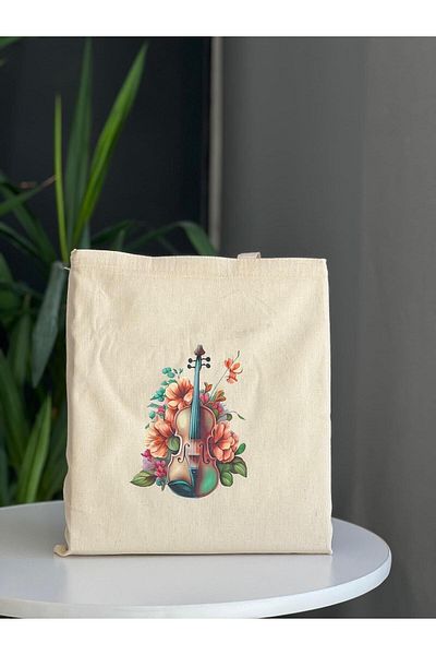 bezçantadünyası Raw Cloth Shoulder Bag - Violin Printed