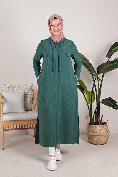 behrem Büyük Beden Tesettür A Kesim Düğmeli Ferace 28046 Petrol