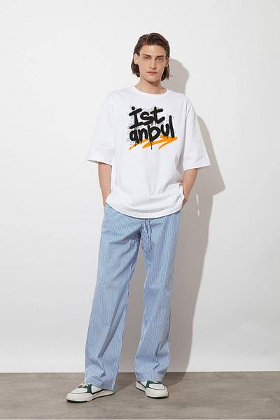 DEEPSENCE Ανδρικό λευκό μπλουζάκι Oversize - Loose Cut, Basic Print, Βαμβακερό