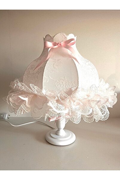 LULUAVİZEM Uçuk Pembe Dantel Abajur