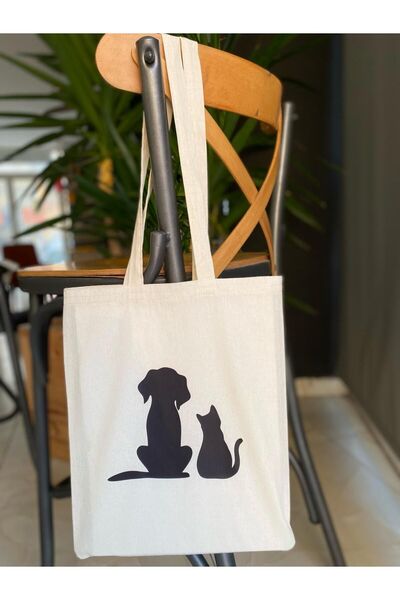 bezçantadünyası kedi köpek baskılı bez çanta