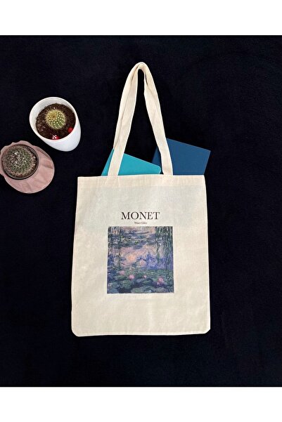 bezçantadünyası Monet Raw Natural Lilies Printed Cloth Bag