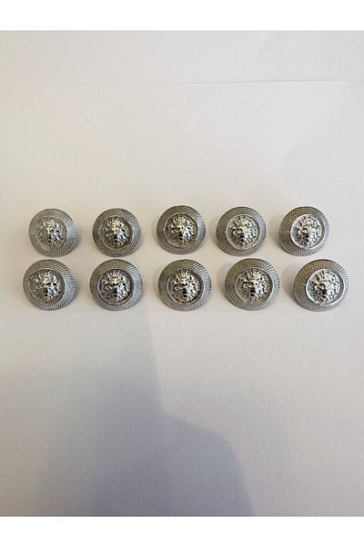 aensia Silver Silver Small Lion Model Button 24 Length Metal Button Shirt Dress Button - Pack of 10 Buttons