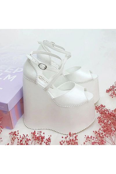 ASLIACAR 18 Cm Light Sole Low Slope Wedge Heel Model Very Comfortable Bridal Shoes Aslı Acar