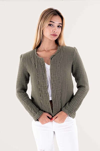 Zeliha Baysan Kadın Müslin Blazer Haki Ceket