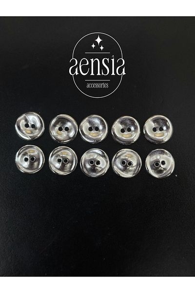aensia metal Silver Button - CurveD anD PerforateD, 1.52 CM, Pack of 10