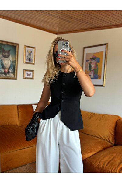 Butik Siyah bisiklet yaka yelek