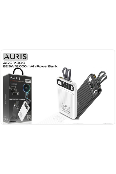 Auris Y309 22.5W 12BİN mAh GÖSTERGELİ KABLOLU HIZLI POWERBANK
