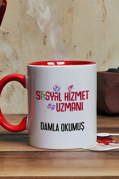 Hedizu Kişiye Özel Sosyal Hizmet Uzmanı Kupa Bardak Kırmızı