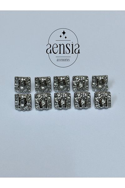 aensia Square Metal Blouse Shirt Dress - Striped and Wrinkled Embossed, Button 1.14 CM- Pack of 10