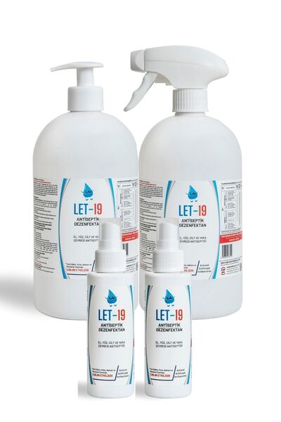 LET-19 Süper 4'lü Set Hipokloröz El/yüz/cilt Alkolsüz Antiseptik (1 L Sprey + 1 L Pompa + 2 Adet 100 Ml