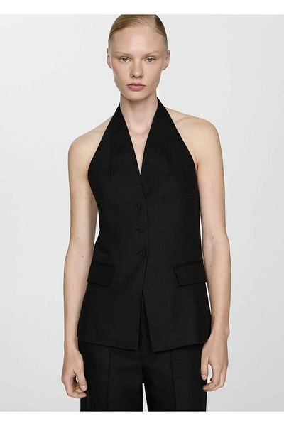 MANGO Woman Halter Collar Linen Vest