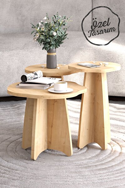 lefty Line Mantar 3 Lü Zigon Sehpa Takımı Orta Sehpa Yan Sehpa Özel Iskandina...