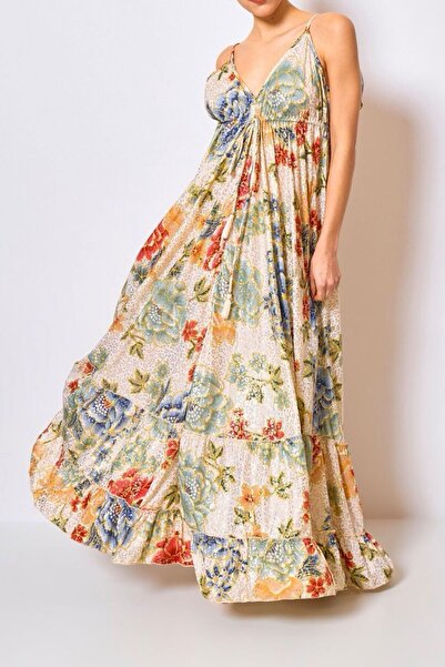 LEVLA PARIS İpek dokunuşlu Sırtı Volanlı Uzun Elbise