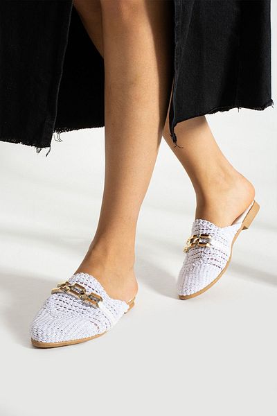 star shoes Γυναικείες παντόφλες με αλυσίδα κλειστή μπροστινή ψάθινη δαντέλα πλεκτά καθημερινά σανδάλια παντόφλες