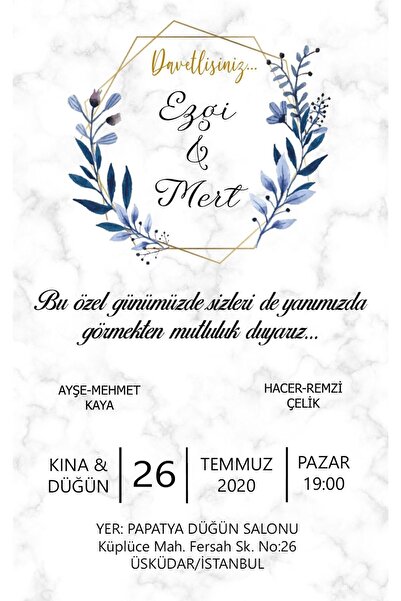 Belinay Düğün Davetiyesi 110 02 (50 ADET)