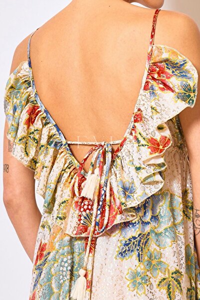 LEVLA PARIS İpek dokunuşlu Sırtı Volanlı Uzun Elbise